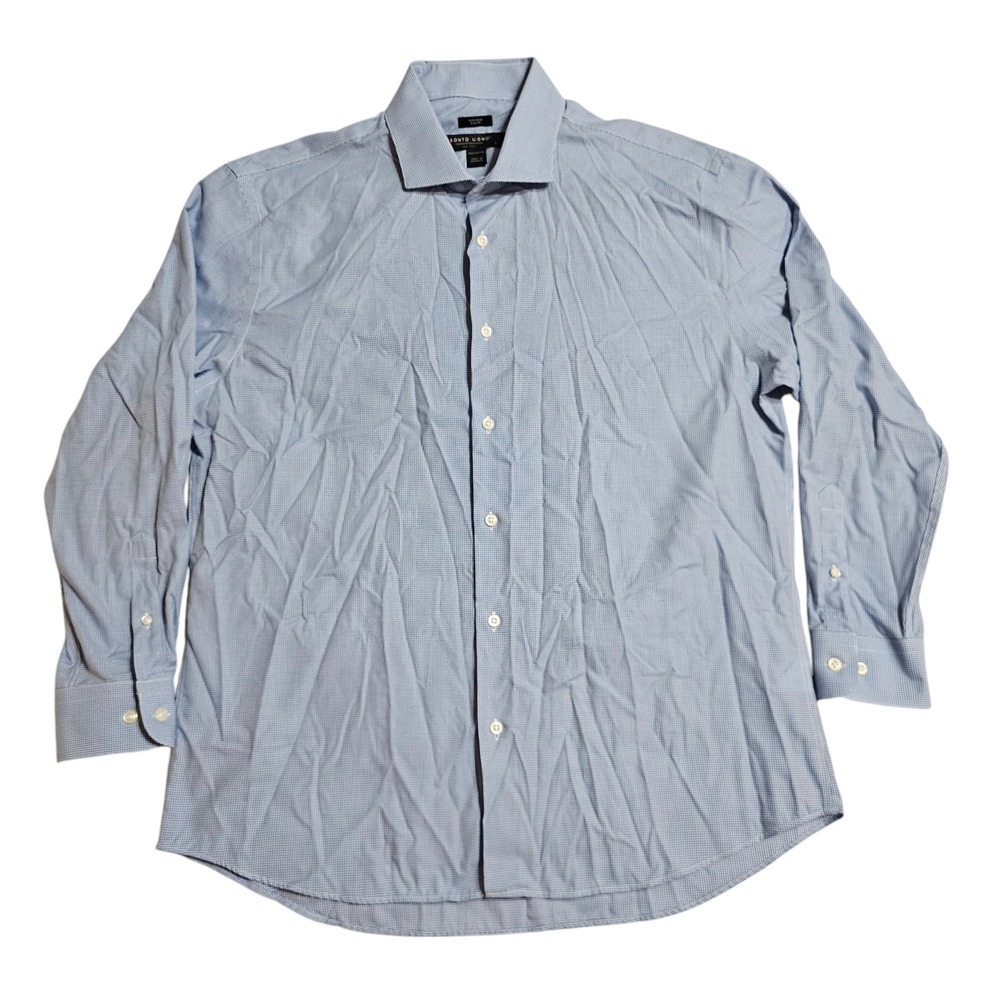 Pronto Uomo Slim Fit Non-Iron Blue Check Dress Shirt 17 32/33‎